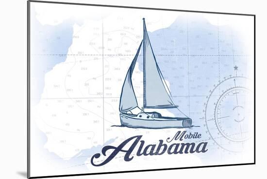 Mobile, Alabama - Sailboat - Blue - Coastal Icon-Lantern Press-Mounted Art Print