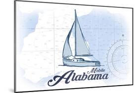 Mobile, Alabama - Sailboat - Blue - Coastal Icon-Lantern Press-Mounted Art Print