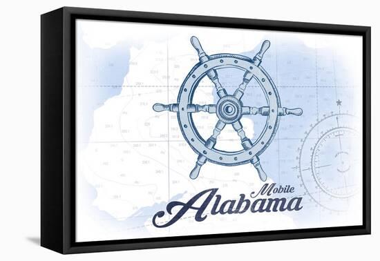 Mobile, Alabama - Ship Wheel - Blue - Coastal Icon-Lantern Press-Framed Stretched Canvas