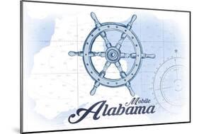 Mobile, Alabama - Ship Wheel - Blue - Coastal Icon-Lantern Press-Mounted Art Print