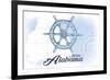 Mobile, Alabama - Ship Wheel - Blue - Coastal Icon-Lantern Press-Framed Premium Giclee Print