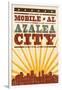 Mobile, Alabama - Skyline and Sunburst Screenprint Style-Lantern Press-Framed Art Print