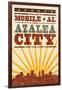 Mobile, Alabama - Skyline and Sunburst Screenprint Style-Lantern Press-Framed Art Print