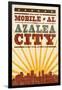 Mobile, Alabama - Skyline and Sunburst Screenprint Style-Lantern Press-Framed Art Print