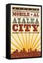 Mobile, Alabama - Skyline and Sunburst Screenprint Style-Lantern Press-Framed Stretched Canvas