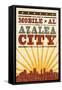 Mobile, Alabama - Skyline and Sunburst Screenprint Style-Lantern Press-Framed Stretched Canvas