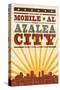 Mobile, Alabama - Skyline and Sunburst Screenprint Style-Lantern Press-Stretched Canvas