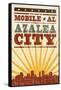 Mobile, Alabama - Skyline and Sunburst Screenprint Style-Lantern Press-Framed Stretched Canvas