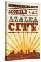 Mobile, Alabama - Skyline and Sunburst Screenprint Style-Lantern Press-Stretched Canvas