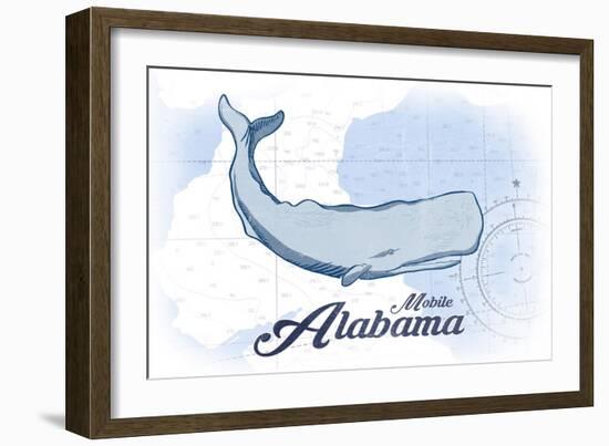 Mobile, Alabama - Whale - Blue - Coastal Icon-Lantern Press-Framed Art Print