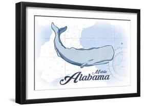 Mobile, Alabama - Whale - Blue - Coastal Icon-Lantern Press-Framed Art Print