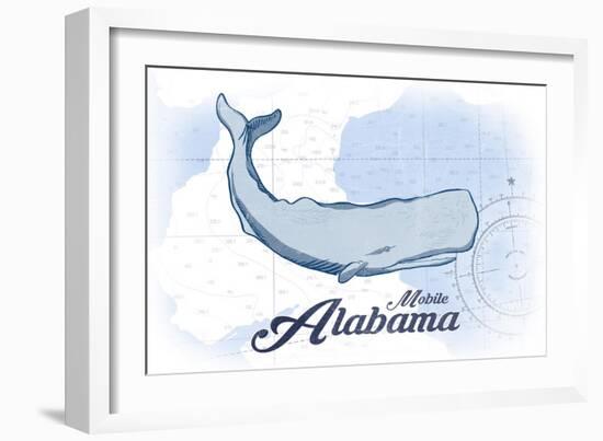 Mobile, Alabama - Whale - Blue - Coastal Icon-Lantern Press-Framed Art Print
