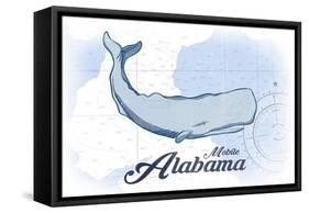 Mobile, Alabama - Whale - Blue - Coastal Icon-Lantern Press-Framed Stretched Canvas