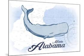 Mobile, Alabama - Whale - Blue - Coastal Icon-Lantern Press-Mounted Premium Giclee Print