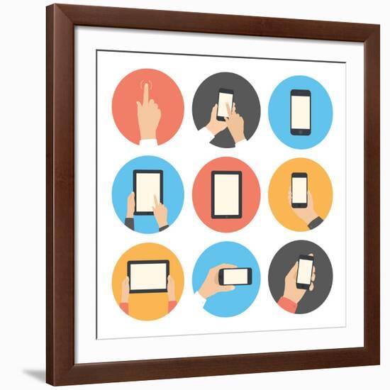 Mobile Communication Flat Icons Set-bloomua-Framed Art Print