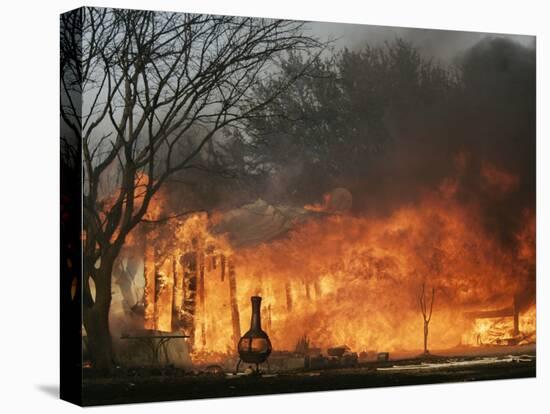 Mobile Home Sits Competely Engulfed in Flames in South Arlington, Texas-null-Stretched Canvas