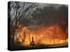 Mobile Home Sits Competely Engulfed in Flames in South Arlington, Texas-null-Stretched Canvas