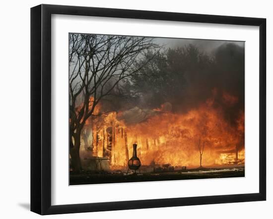 Mobile Home Sits Competely Engulfed in Flames in South Arlington, Texas-null-Framed Photographic Print