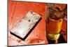 Mobile phone on a beer table-Christine Meder stage-art.de-Mounted Photographic Print