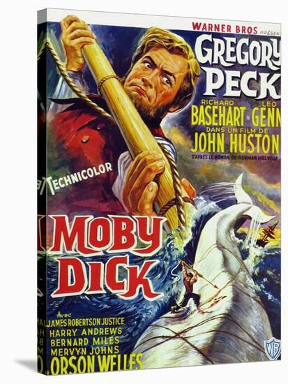 Moby Dick, Gregory Peck on French Poster Art, 1956-null-Stretched Canvas