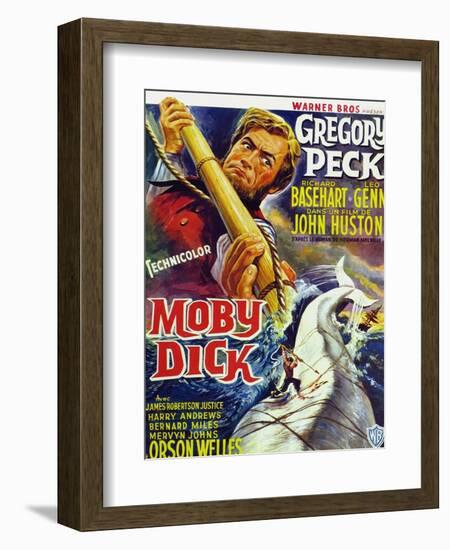 Moby Dick, Gregory Peck on French Poster Art, 1956-null-Framed Art Print