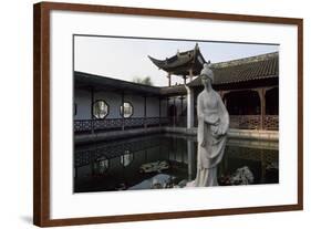 Mochou Lake, Water Garden with Water Lilies and a Statue of Mochou in Nanking or Nanjing, China-null-Framed Giclee Print