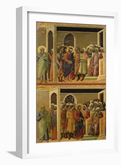 Mocking of Christ and Christ before Pilate-Duccio Di buoninsegna-Framed Giclee Print