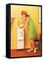 Mod Redhead at Water Cooler, Retro-null-Framed Stretched Canvas