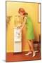 Mod Redhead at Water Cooler, Retro-null-Mounted Art Print