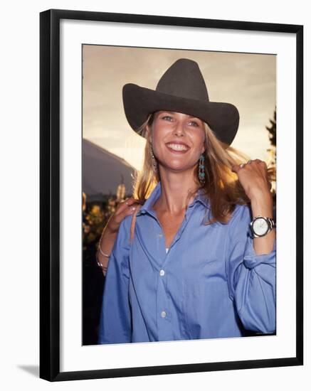 Model Christie Brinkley, Wearing Cowboy Hat-null-Framed Premium Photographic Print