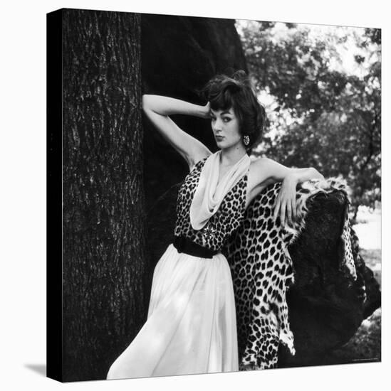 Model Displaying Leopard Print Dress-Nina Leen-Stretched Canvas