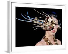 Model Displays a Creation by Pastry Chef Kotatsu Kanda During the Tokyo Sweets Collection 2009-null-Framed Photographic Print