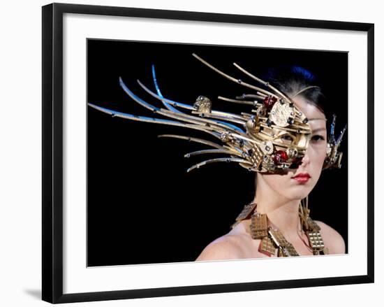 Model Displays a Creation by Pastry Chef Kotatsu Kanda During the Tokyo Sweets Collection 2009-null-Framed Photographic Print