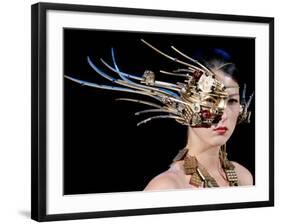 Model Displays a Creation by Pastry Chef Kotatsu Kanda During the Tokyo Sweets Collection 2009-null-Framed Photographic Print