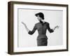 Model Dorian Leigh Wearing Softly Tailored Suit by Adele Simpson with Long Gloves-Gjon Mili-Framed Photographic Print