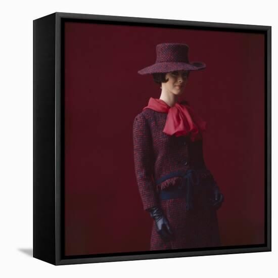 Model Dressed in a Matching Tweed Hat, Jacket, and Skirt by Yves St Laurent, Paris, France, 1962-Paul Schutzer-Framed Stretched Canvas