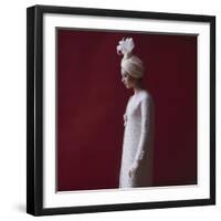 Model Dressed in a White Turban, Gloves, and Brocade Coat by Yves St Laurent, Paris, France, 1962-Paul Schutzer-Framed Photographic Print