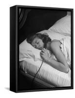 Model Gaby Bouche Talking on the Phone from Her Hotel Room-Nina Leen-Framed Stretched Canvas