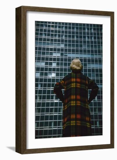 Model in a Long, Wool Coat with Plaid, Autumn Colors, New York, New York, 1954-Nina Leen-Framed Photographic Print