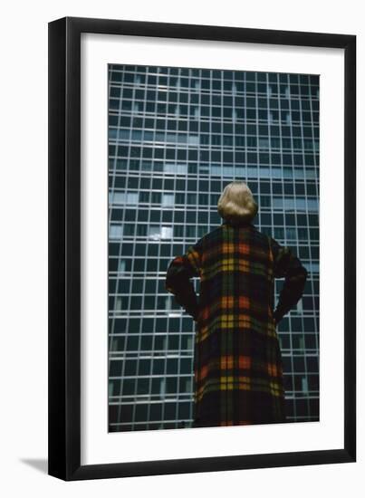 Model in a Long, Wool Coat with Plaid, Autumn Colors, New York, New York, 1954-Nina Leen-Framed Photographic Print