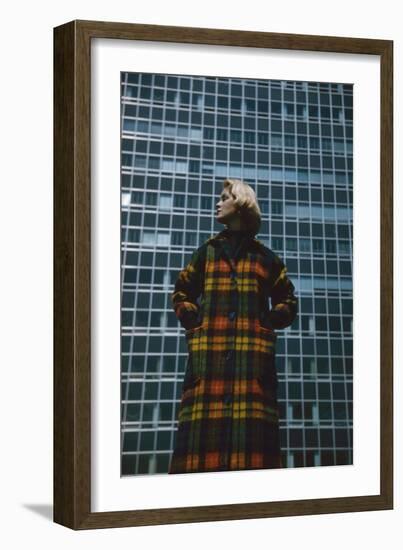 Model in a Long, Wool Coat with Plaid, New York, New York, 1954-Nina Leen-Framed Photographic Print