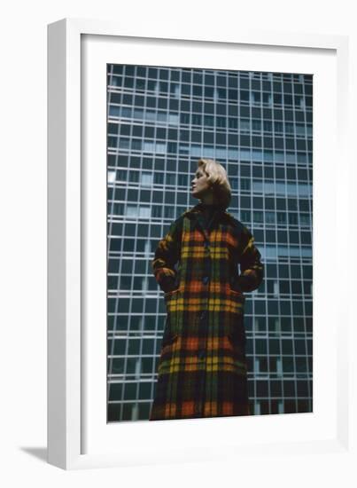 Model in a Long, Wool Coat with Plaid, New York, New York, 1954-Nina Leen-Framed Photographic Print