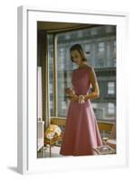 Model in a Pink, Trigere-Designed Cocktail Dress, New York, New York, 1954-Nina Leen-Framed Photographic Print