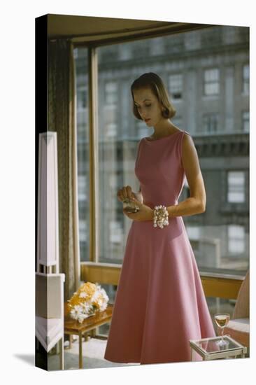 Model in a Pink, Trigere-Designed Cocktail Dress, New York, New York, 1954-Nina Leen-Stretched Canvas