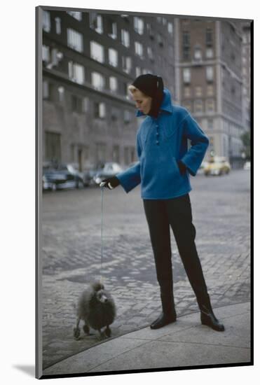 Model in a Tom Brigance-Designed Outfit, Walks a Poodle on a City Street, New York, NY, 1954-Nina Leen-Mounted Photographic Print