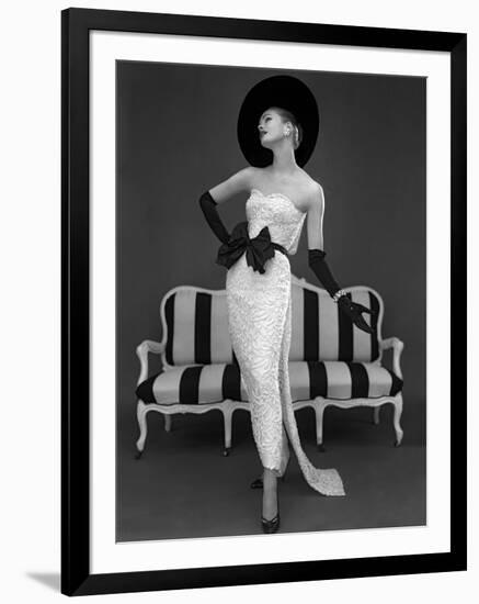 Model in John Cavanagh's Strapless Evening Gown, Spring 1957-John French-Framed Giclee Print