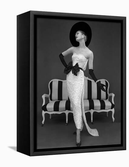 Model in John Cavanagh's Strapless Evening Gown, Spring 1957-John French-Framed Stretched Canvas