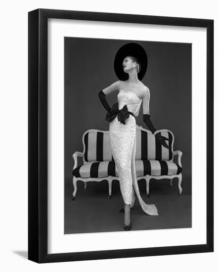 Model in John Cavanagh's Strapless Evening Gown, Spring 1957-John French-Framed Giclee Print