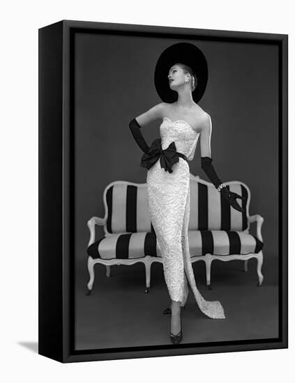 Model in John Cavanagh's Strapless Evening Gown, Spring 1957-John French-Framed Stretched Canvas