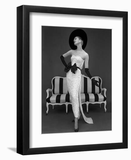 Model in John Cavanagh's Strapless Evening Gown, Spring 1957-John French-Framed Giclee Print